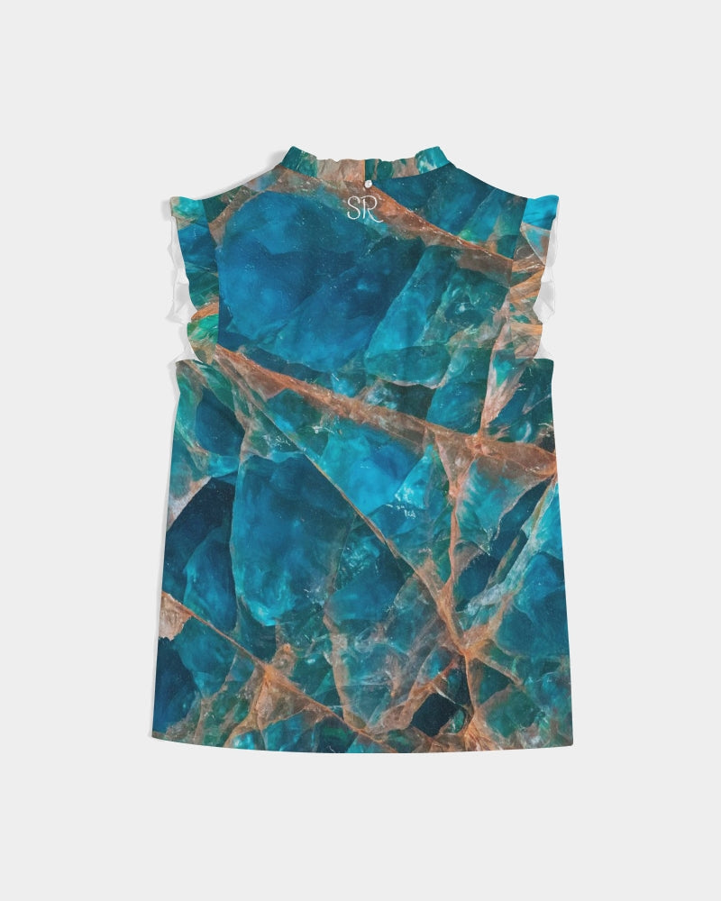 Blue Apatite Print Ruffle Sleeve Top