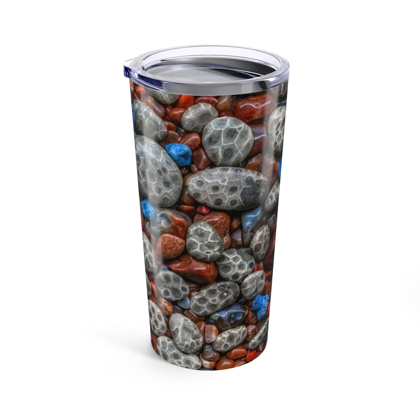 Tumbler 20oz Michigan Petoskey Stone Leland Blue Lake Superior Agate Stones