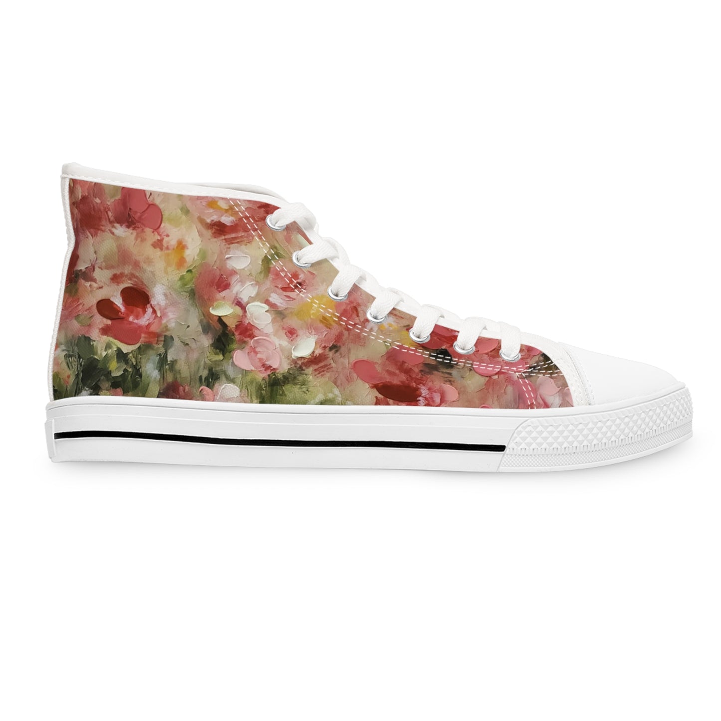 Van Gogh's Pink Roses High Top Sneakers — Women's Pink Rose Canvas Shoes