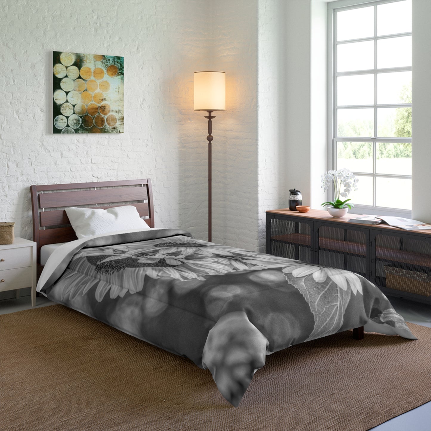 Black-n-White Sunflower Elegance & Color Comforter