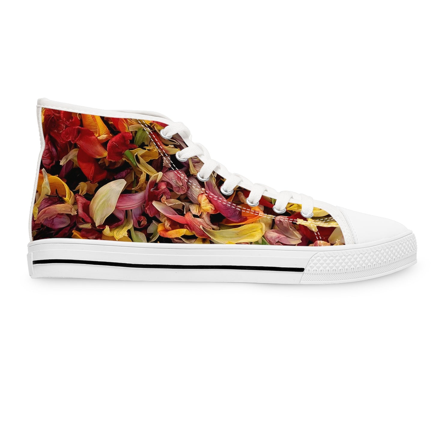 Beauty Remains High Top Sneakers — Women’s Colorful Petal Print Shoes