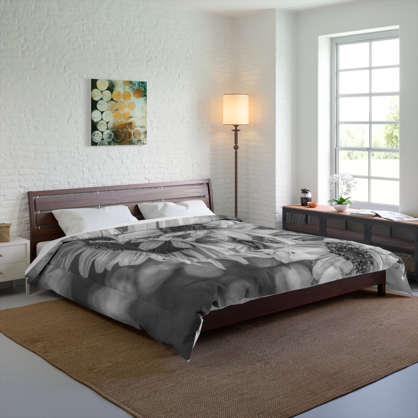 Black-n-White Sunflower Elegance & Color Comforter