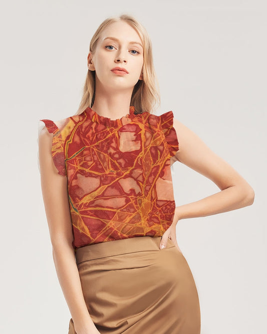 Damu Jasper Women's All-Over Print Ruffle Sleeve Top