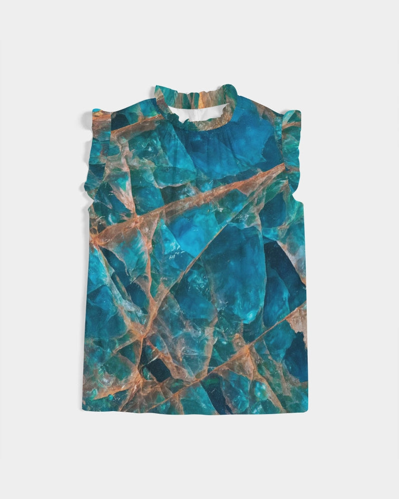 Blue Apatite Print Ruffle Sleeve Top