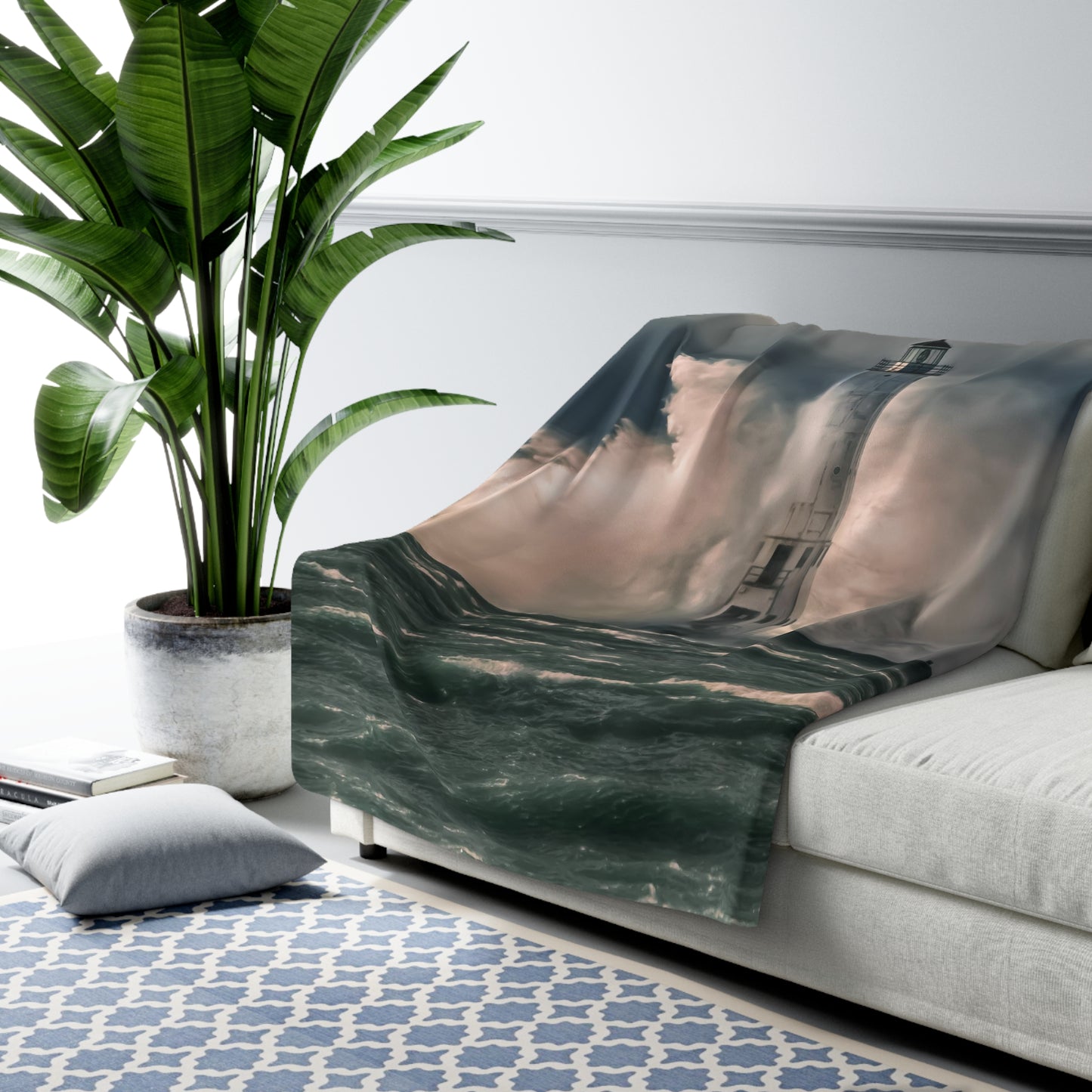 Frankfort Lighthouse Sherpa Fleece Blanket