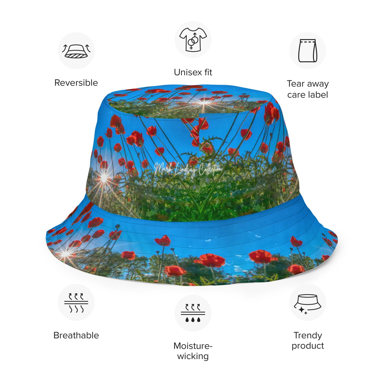 Orange Poppies Reversible Bucket Art Hat
