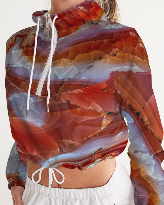 Red Agate Crystals Cropped Windbreaker