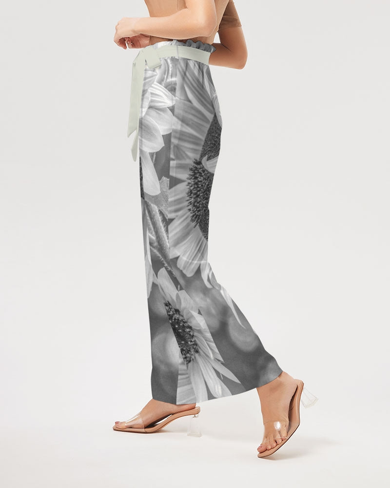 Black White Sunflower Women's High-Rise Wide Leg Pants