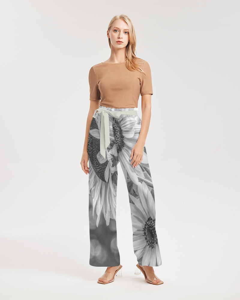 Black White Sunflower Women's High-Rise Wide Leg Pants