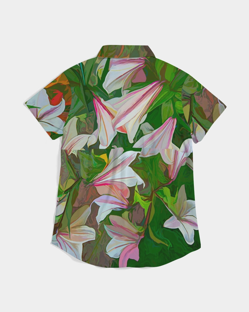 Flower Garden Women's Short Sleeve Button Up