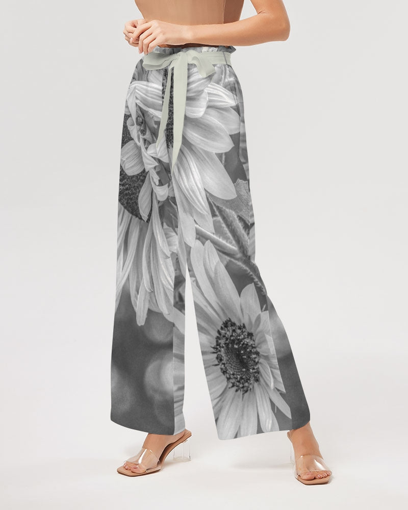 Black White Sunflower Women's High-Rise Wide Leg Pants