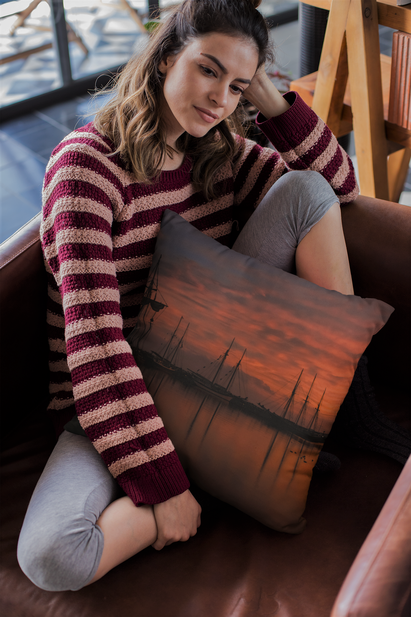 Harbor Sunset Premium Art Pillow