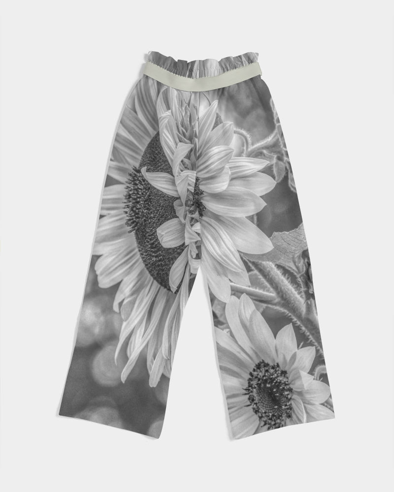 Black White Sunflower Women's High-Rise Wide Leg Pants