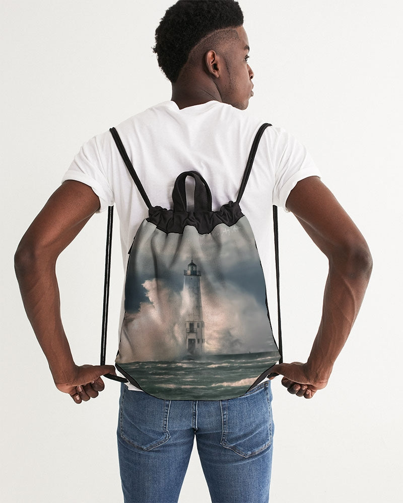 Frankfort Lighthouse Nature's Fury Canvas Drawstring Bag