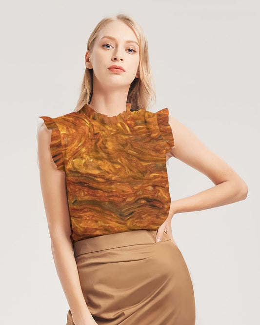 Goldish Pietersite  Women's All-Over Print Ruffle Sleeve Top