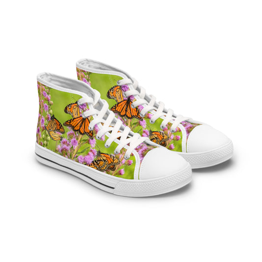 Monarch Meadow High-Top Sneakers — Women's Butterfly Floral Canvas Shoes