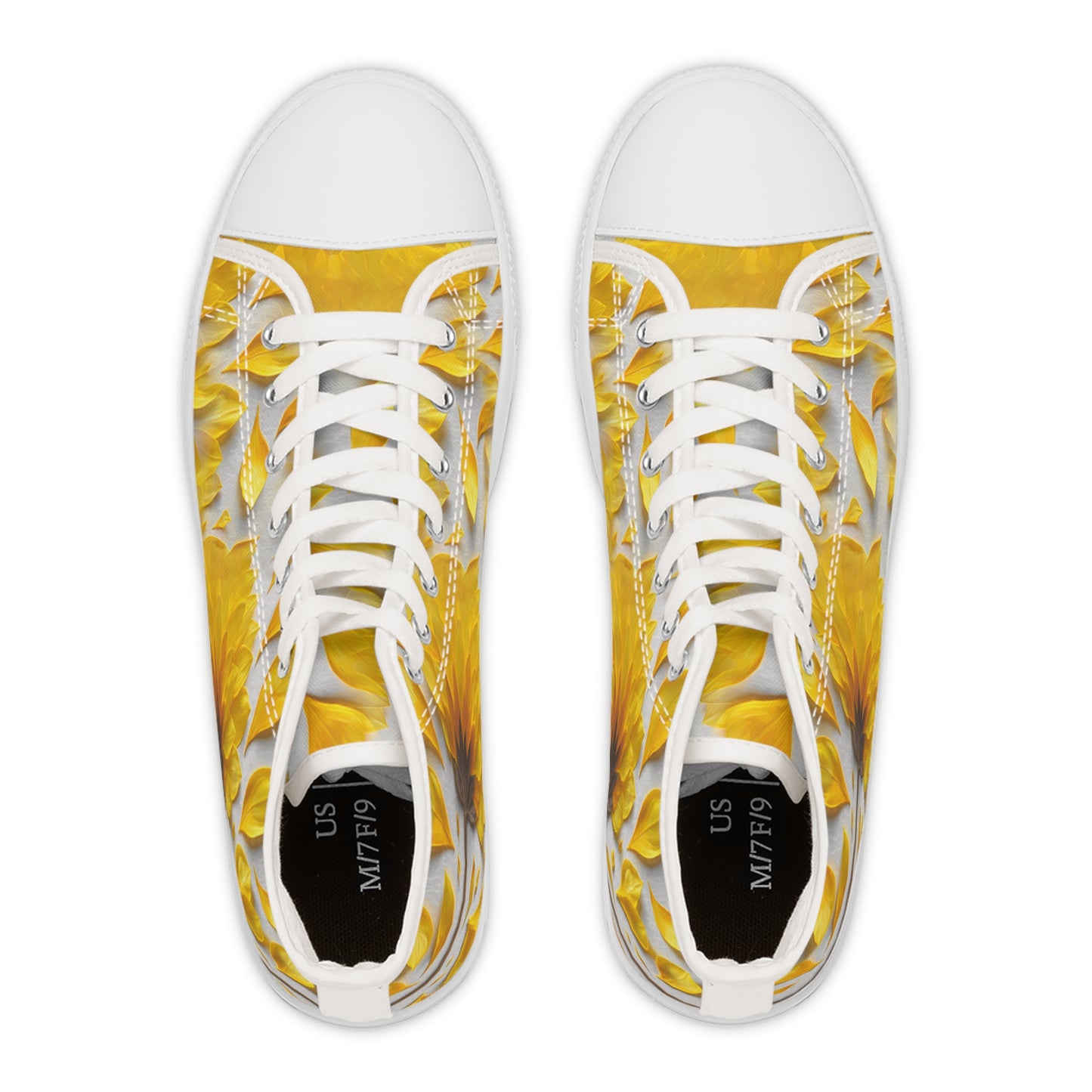 Yellow Sunflower High Top Sneakers — Women's Floral High-Top Canvas Shoes