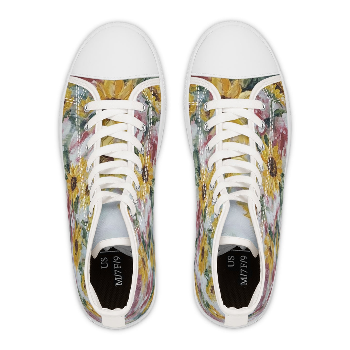 Van Gogh Sunflower High-Top Sneakers — Women's Floral Canvas Shoes