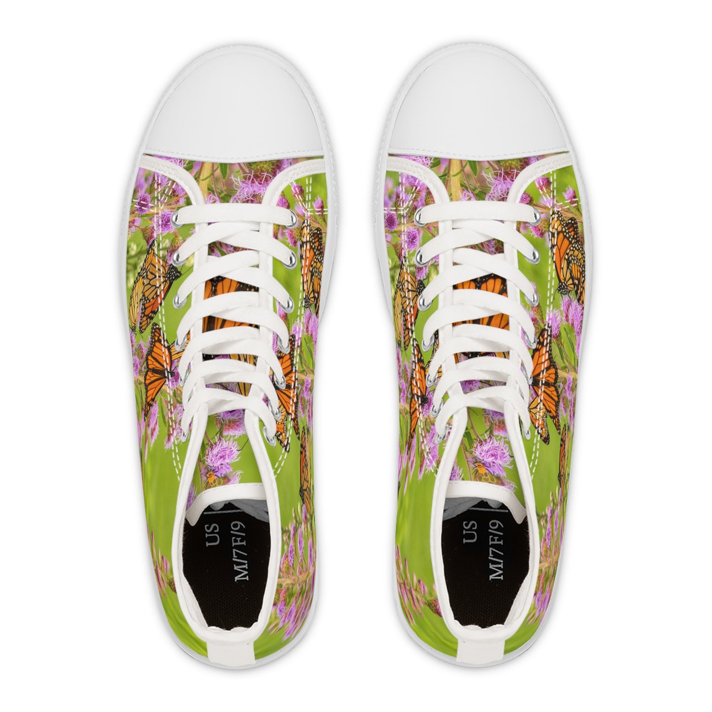 Monarch Meadow High-Top Sneakers — Women's Butterfly Floral Canvas Shoes