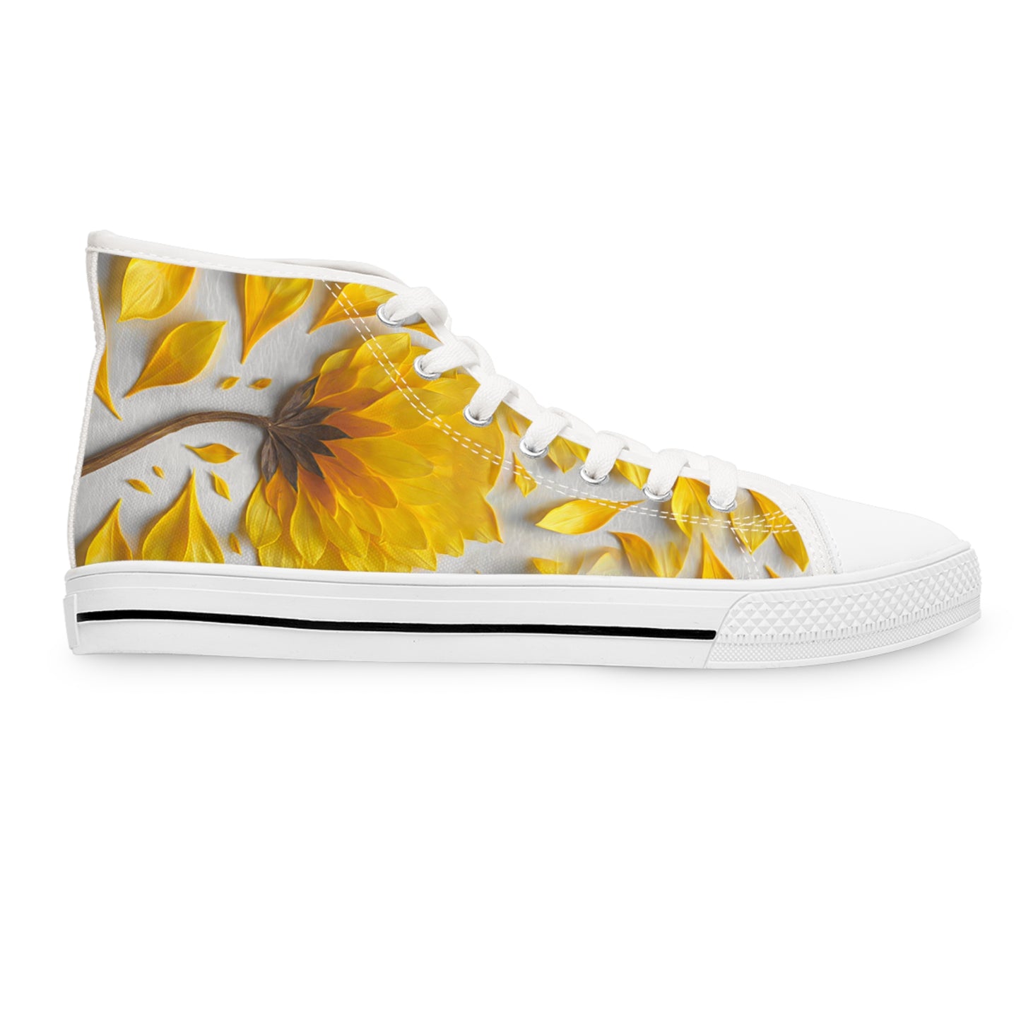 Yellow Sunflower High Top Sneakers — Women's Floral High-Top Canvas Shoes
