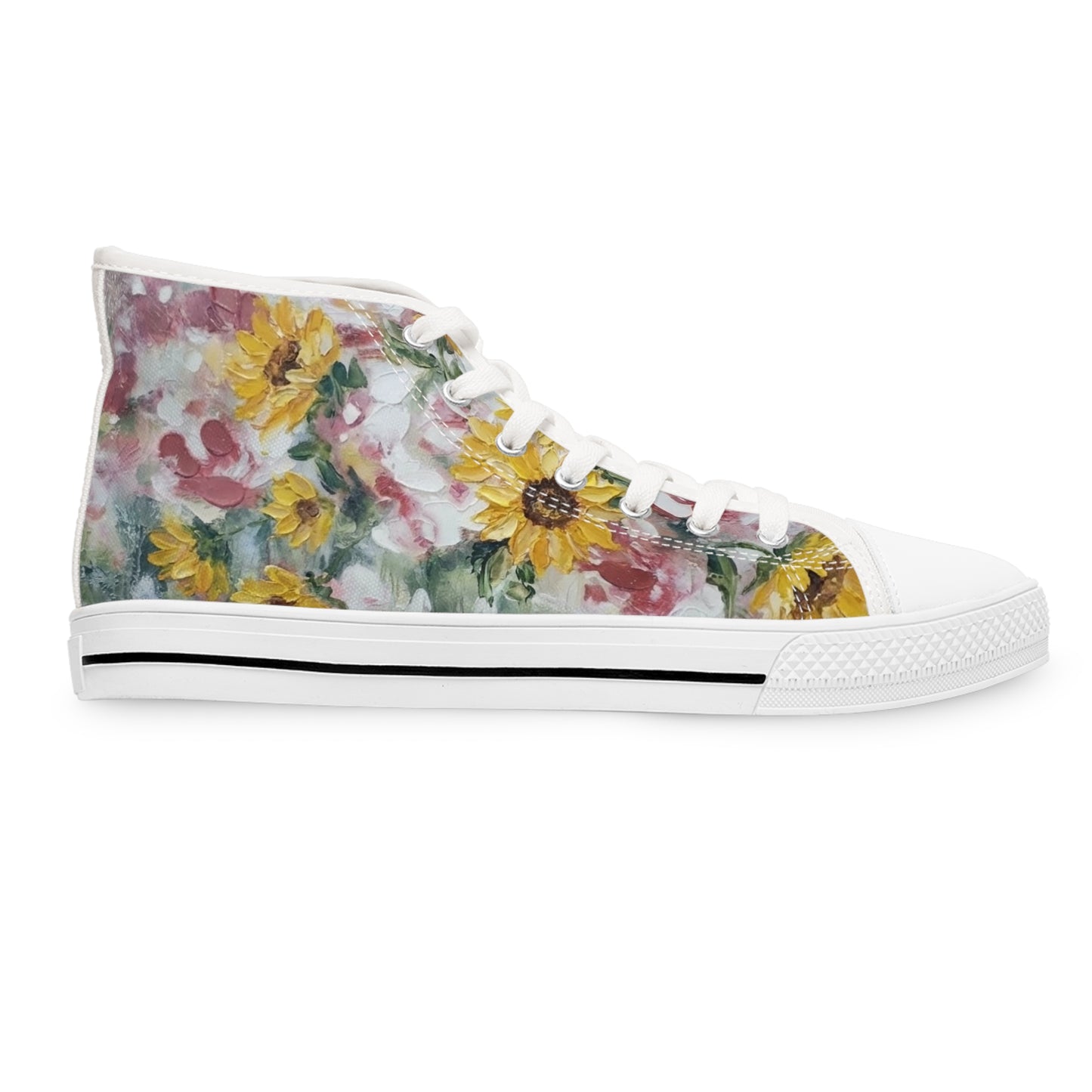 Van Gogh Sunflower High-Top Sneakers — Women's Floral Canvas Shoes