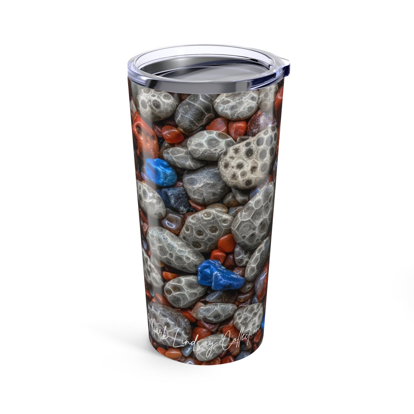 Tumbler 20oz Michigan Petoskey Stone Leland Blue Lake Superior Agate Stones