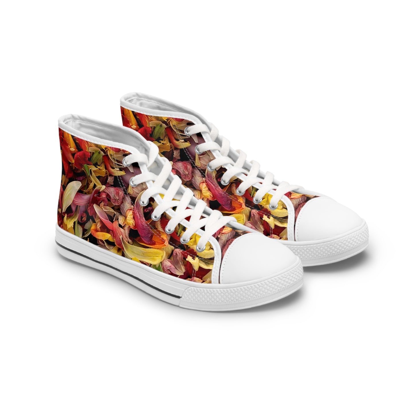 Beauty Remains High Top Sneakers — Women’s Colorful Petal Print Shoes