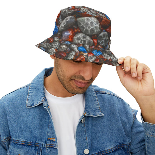 Bucket Hat Michigan's Treasured Stones, Petoskey Stone, Leland Blue and Lake Superior Agate