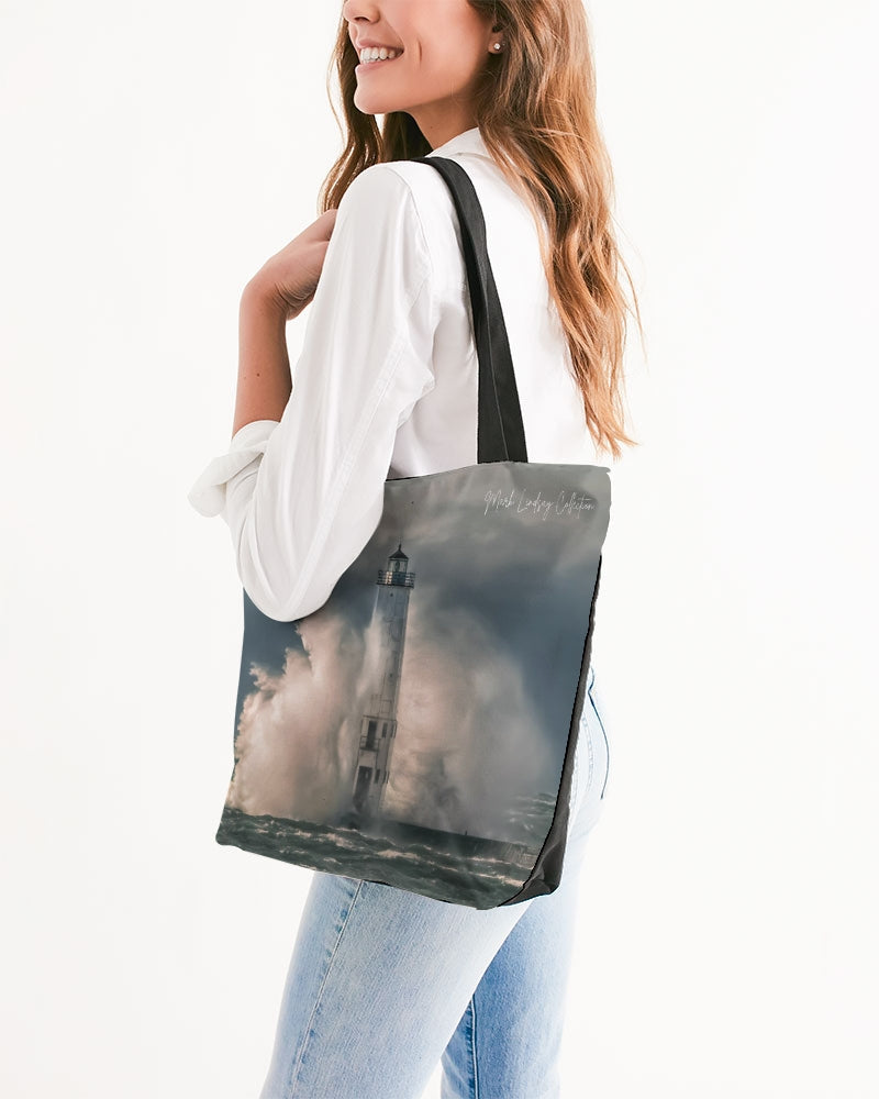 Frankfort Lighthouse Nature's Fury Canvas Zip Tote