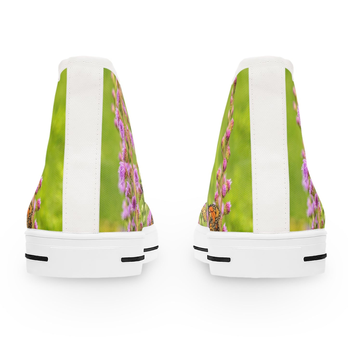 Monarch Meadow High-Top Sneakers — Women's Butterfly Floral Canvas Shoes