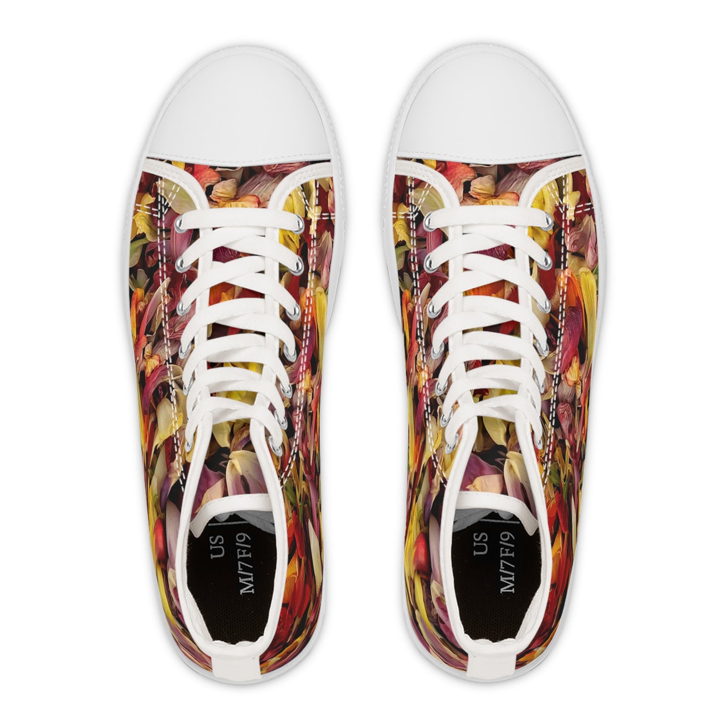 Beauty Remains High Top Sneakers — Women’s Colorful Petal Print Shoes