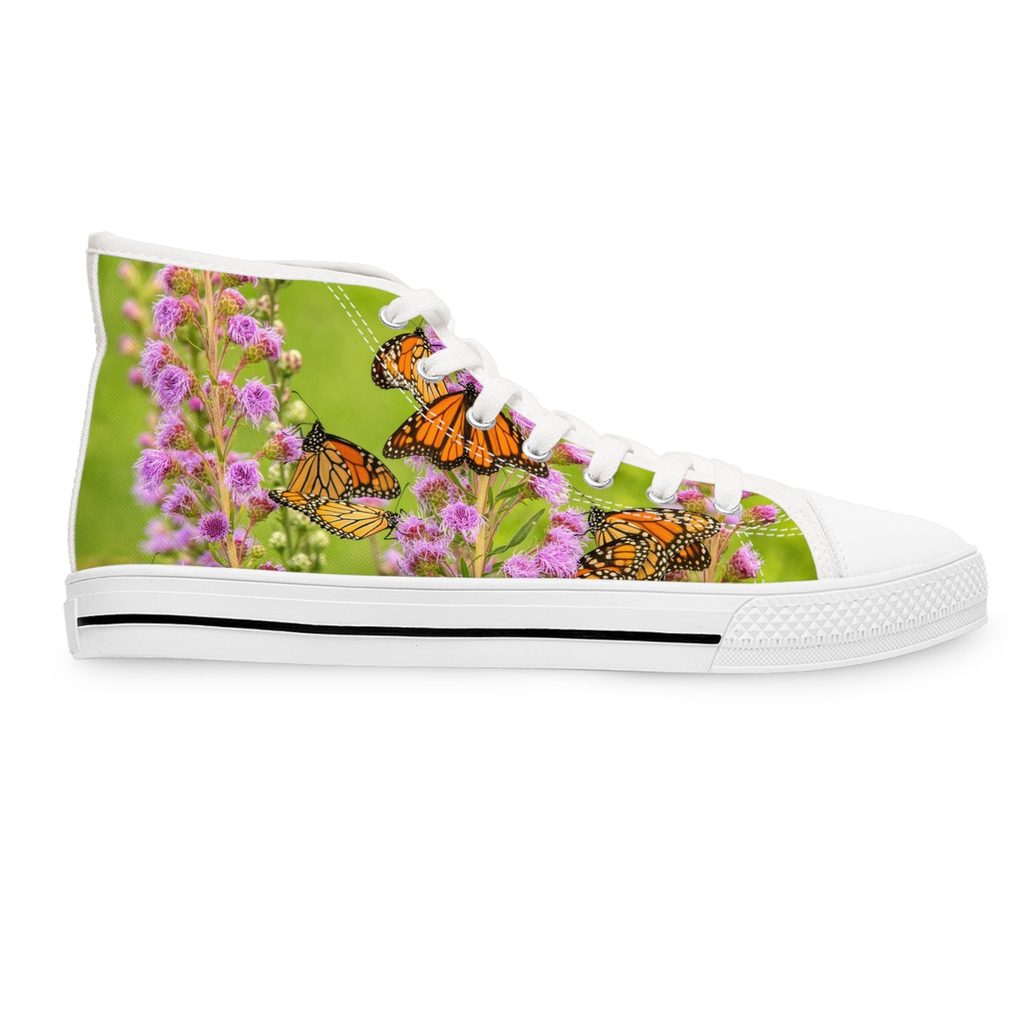 Monarch Meadow High-Top Sneakers — Women's Butterfly Floral Canvas Shoes