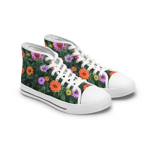 Zinnias High-Top Sneakers — Women's Colorful Zinnia Print Shoes