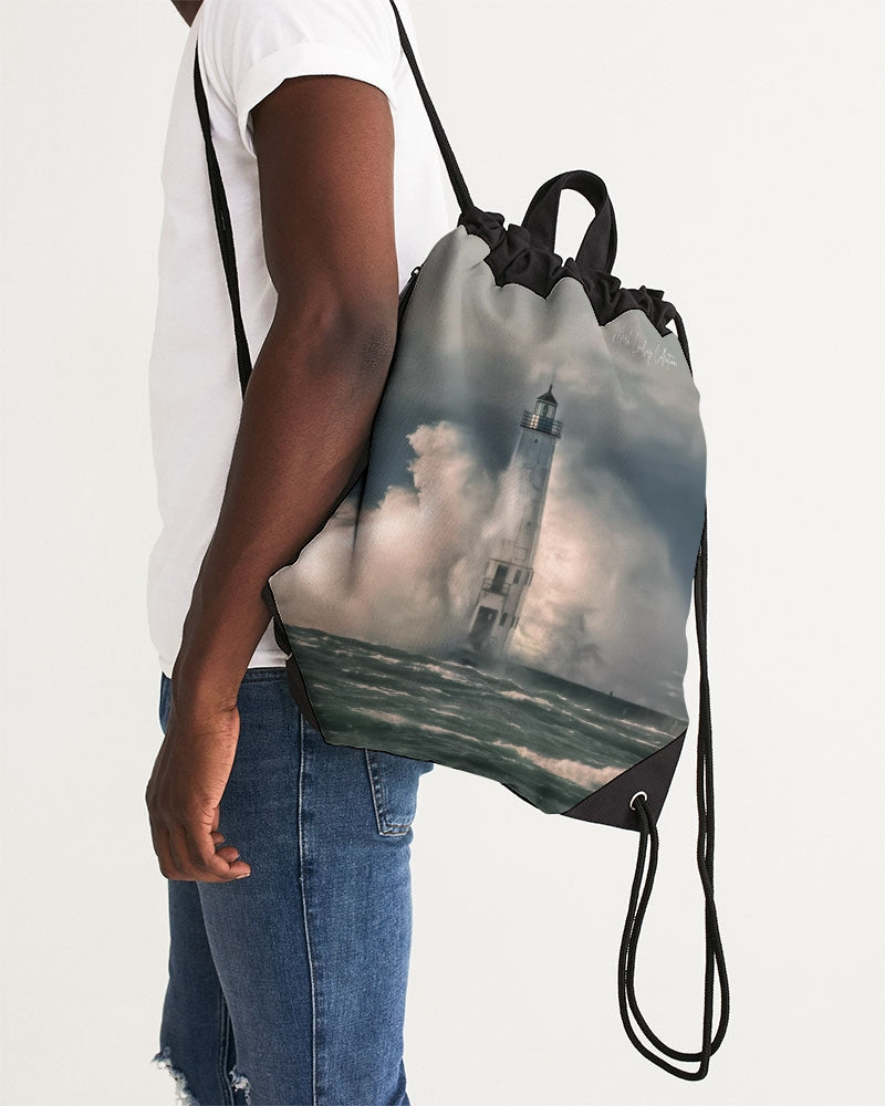 Frankfort Lighthouse Nature's Fury Canvas Drawstring Bag