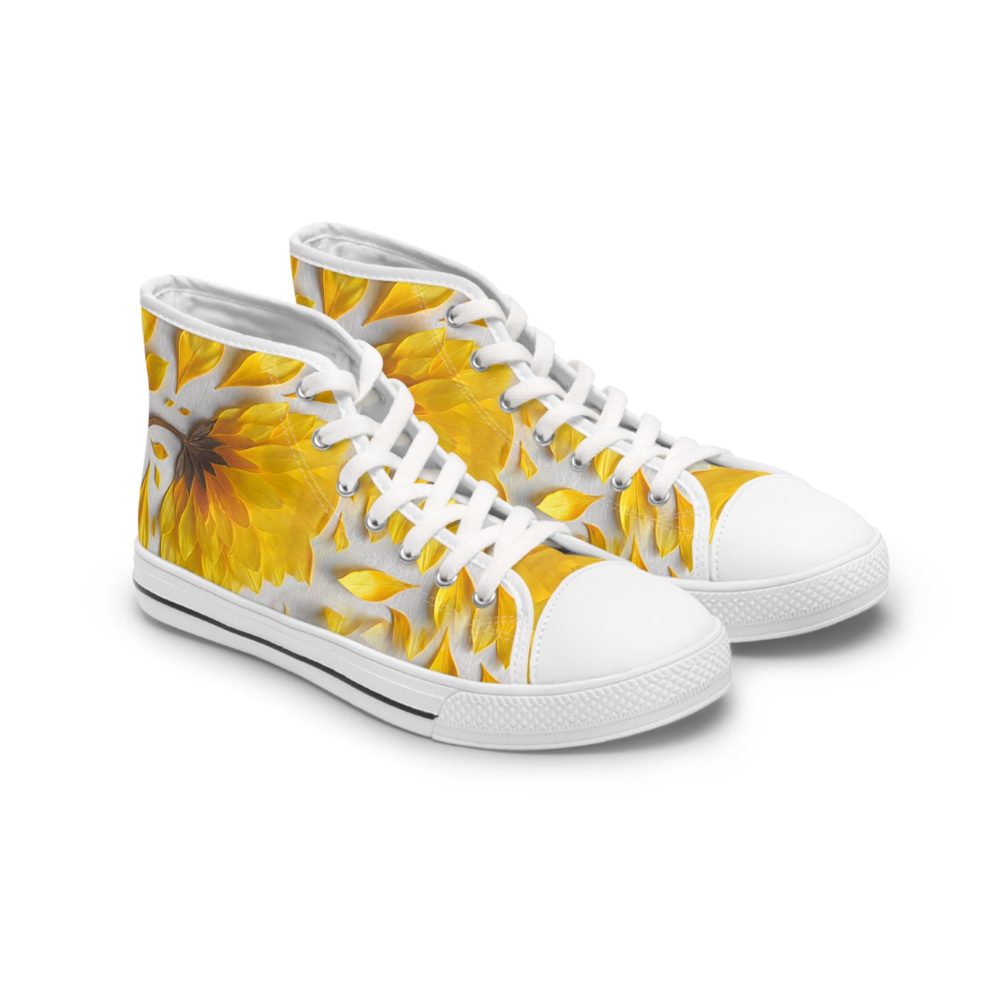 Yellow Sunflower High Top Sneakers — Women's Floral High-Top Canvas Shoes