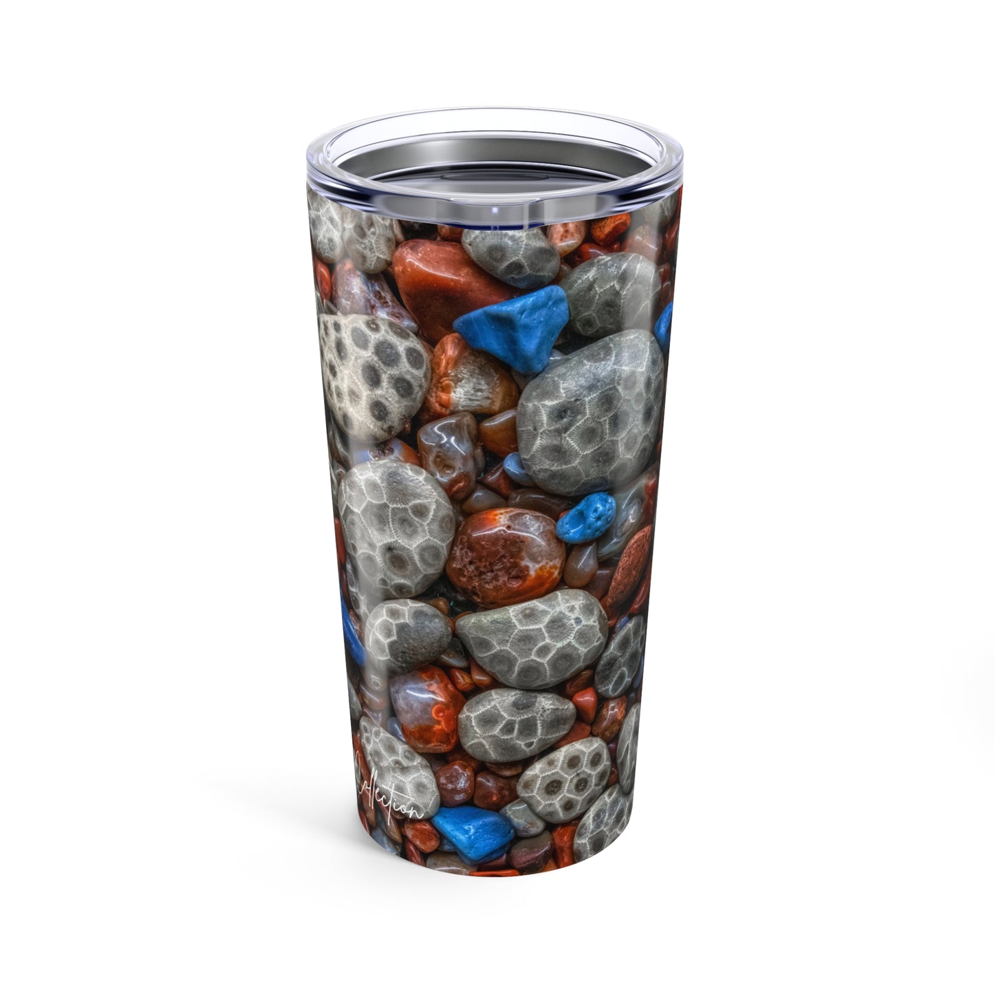 Tumbler 20oz Michigan Petoskey Stone Leland Blue Lake Superior Agate Stones