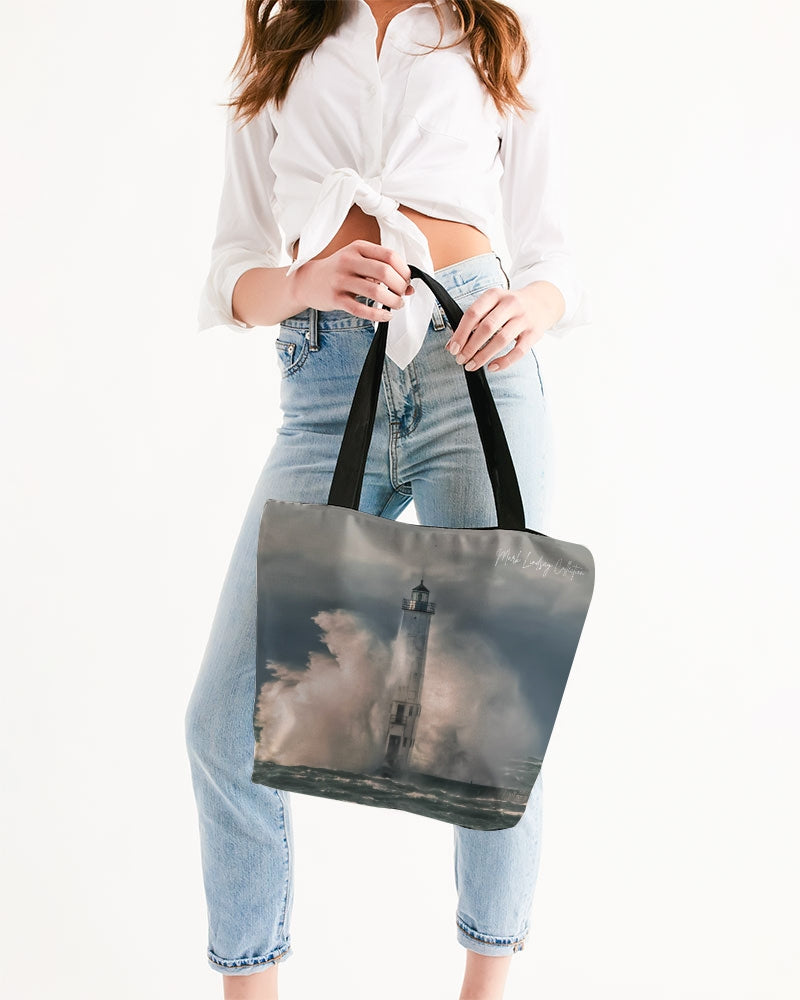 Frankfort Lighthouse Nature's Fury Canvas Zip Tote