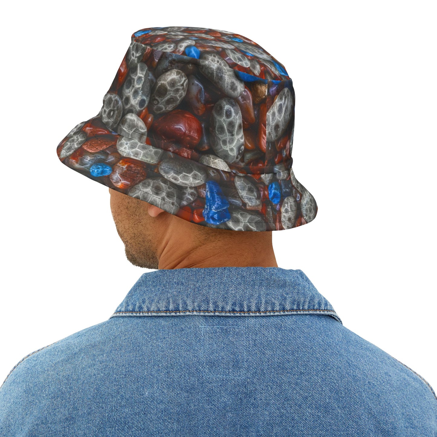 Bucket Hat Michigan's Treasured Stones, Petoskey Stone, Leland Blue and Lake Superior Agate