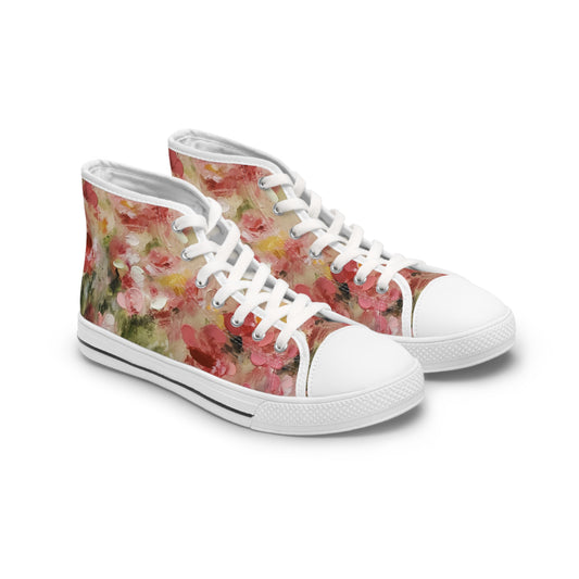 Van Gogh's Pink Roses High Top Sneakers — Women's Pink Rose Canvas Shoes