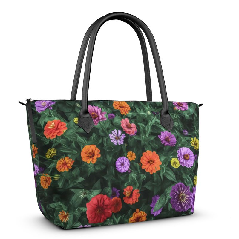 Floral Garden Designer Leather Art Tote
