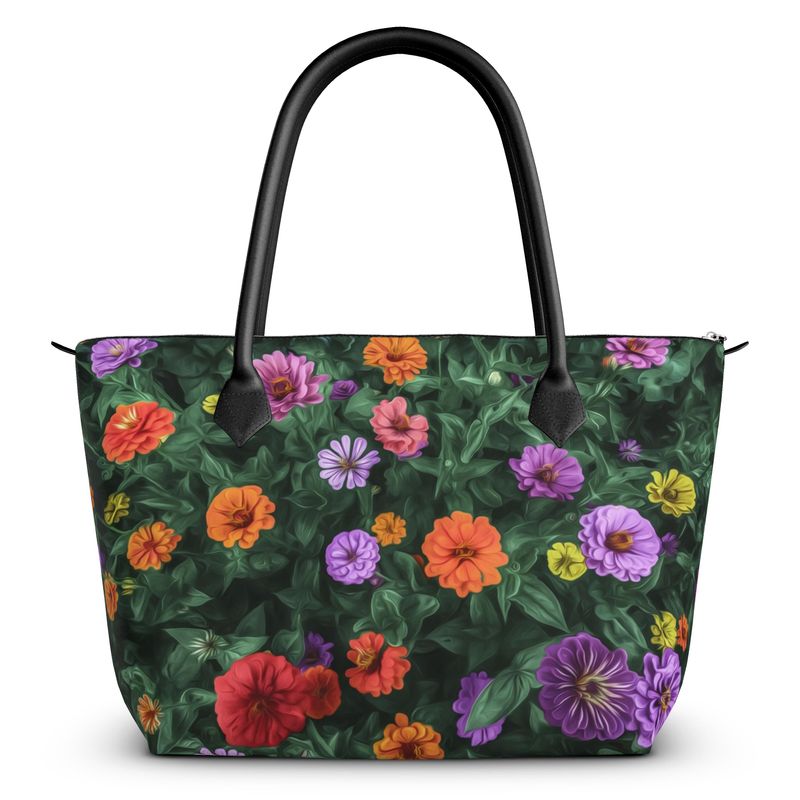 Floral Garden Designer Leather Art Tote