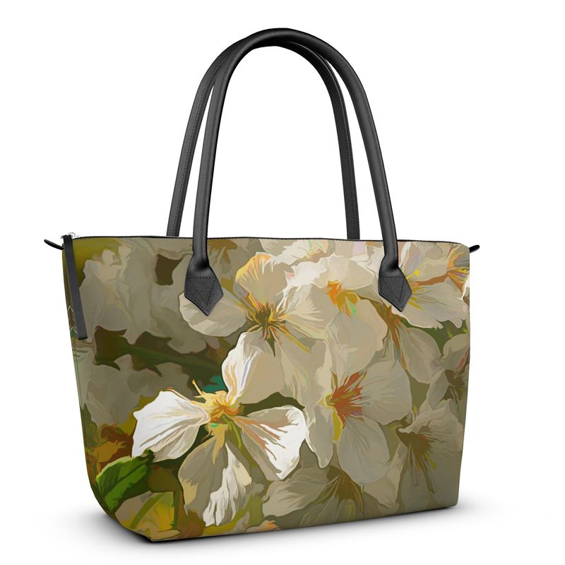 Cherry Blossom Designer Leather Zip Top Handbag