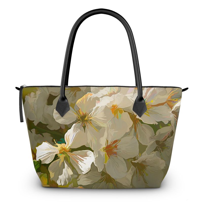 Cherry Blossom Designer Leather Zip Top Handbag