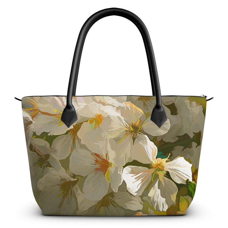 Cherry Blossom Designer Leather Zip Top Handbag