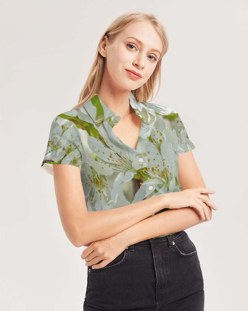 Orchard Blooms Women's Short Sleeve Button Up