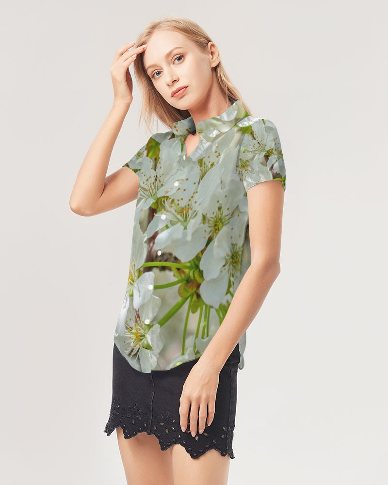 Orchard Blooms Women's Short Sleeve Button Up