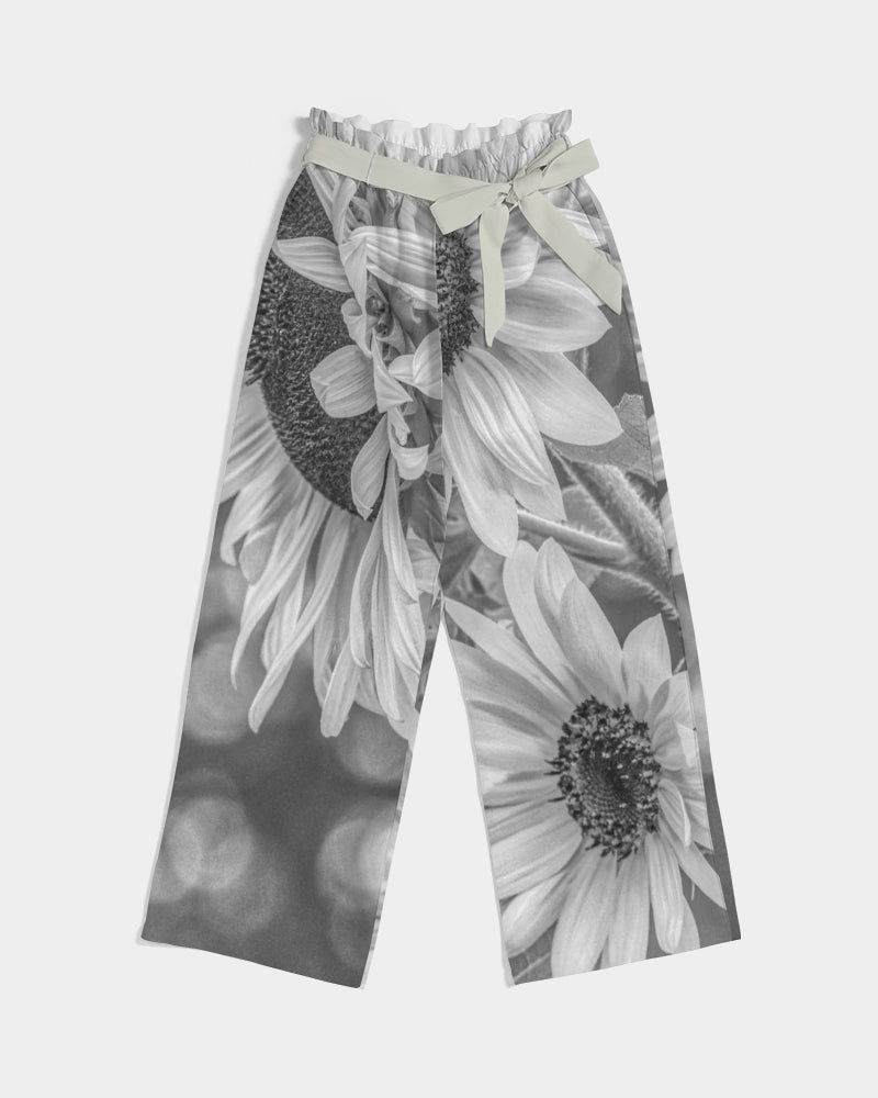 Black White Sunflower Women's High-Rise Wide Leg Pants