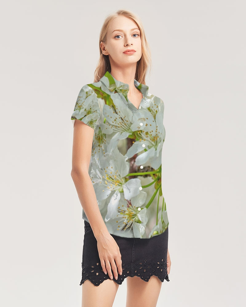 Orchard Blooms Women's Short Sleeve Button Up