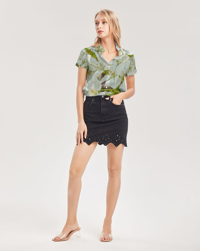 Orchard Blooms Women's Short Sleeve Button Up