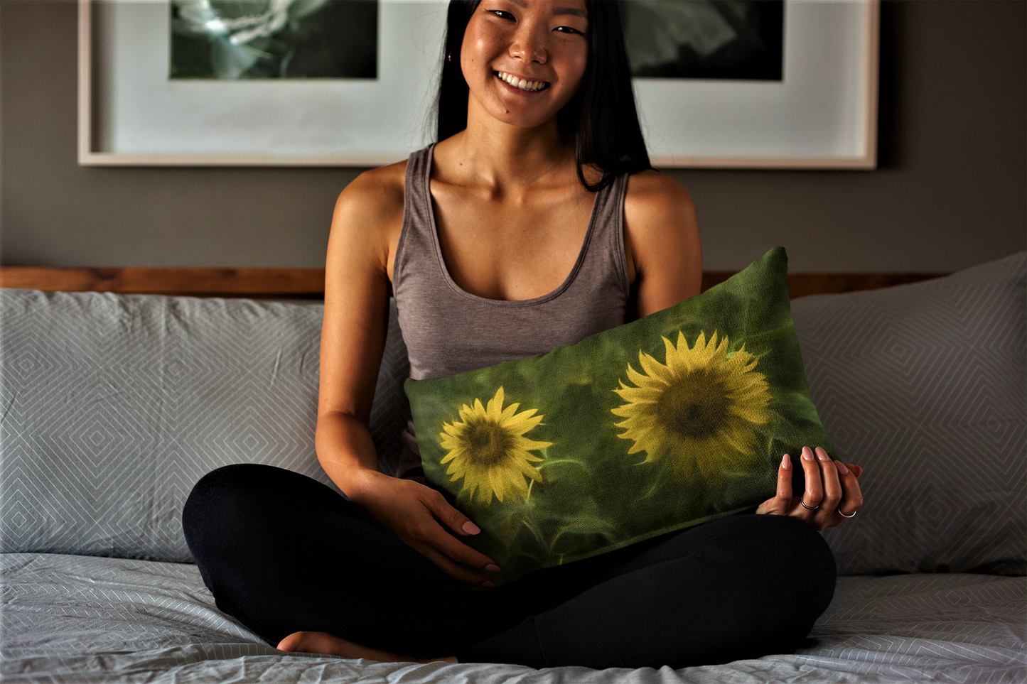 Sunflower Siblings Premium Art Pillow